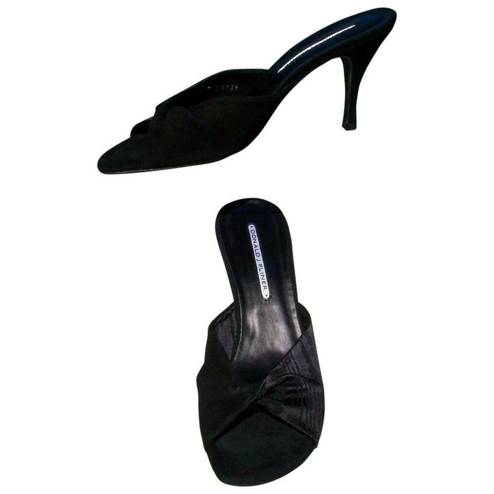 Donald Pliner Couture Black Suede Leather Slide Shoe New Moiree Elastic NIB $255